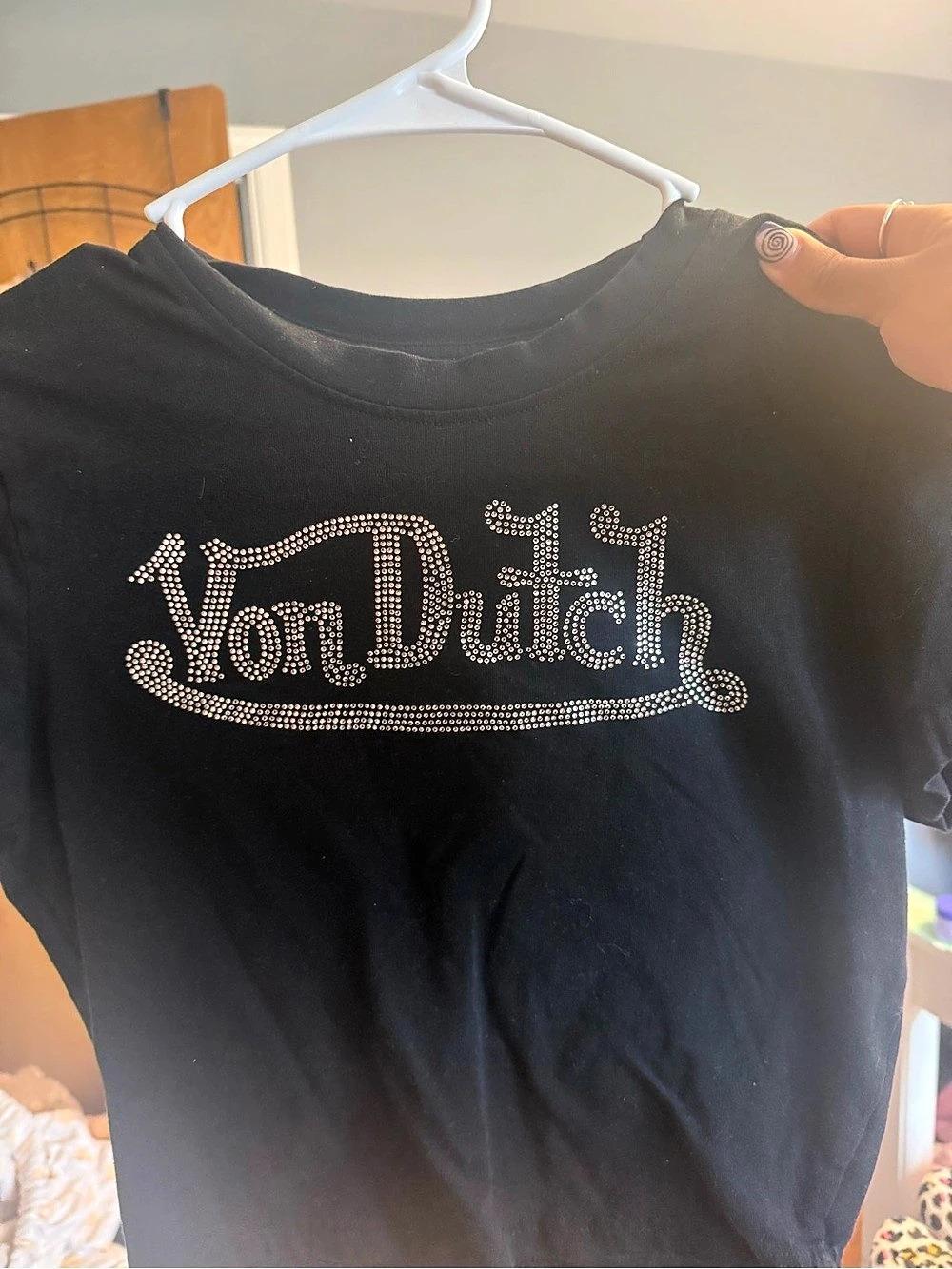 Von Dutch Rhinestone Black Crop T-Shirt